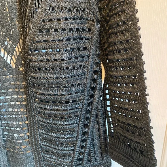 Limited Edition Zara Black Knit Heavy crochet Blazer Cardigan Boho Black Small - Picture 4 of 7